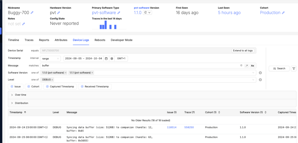 Log Management and Analytics for Embedded Devices: Filter search of logs